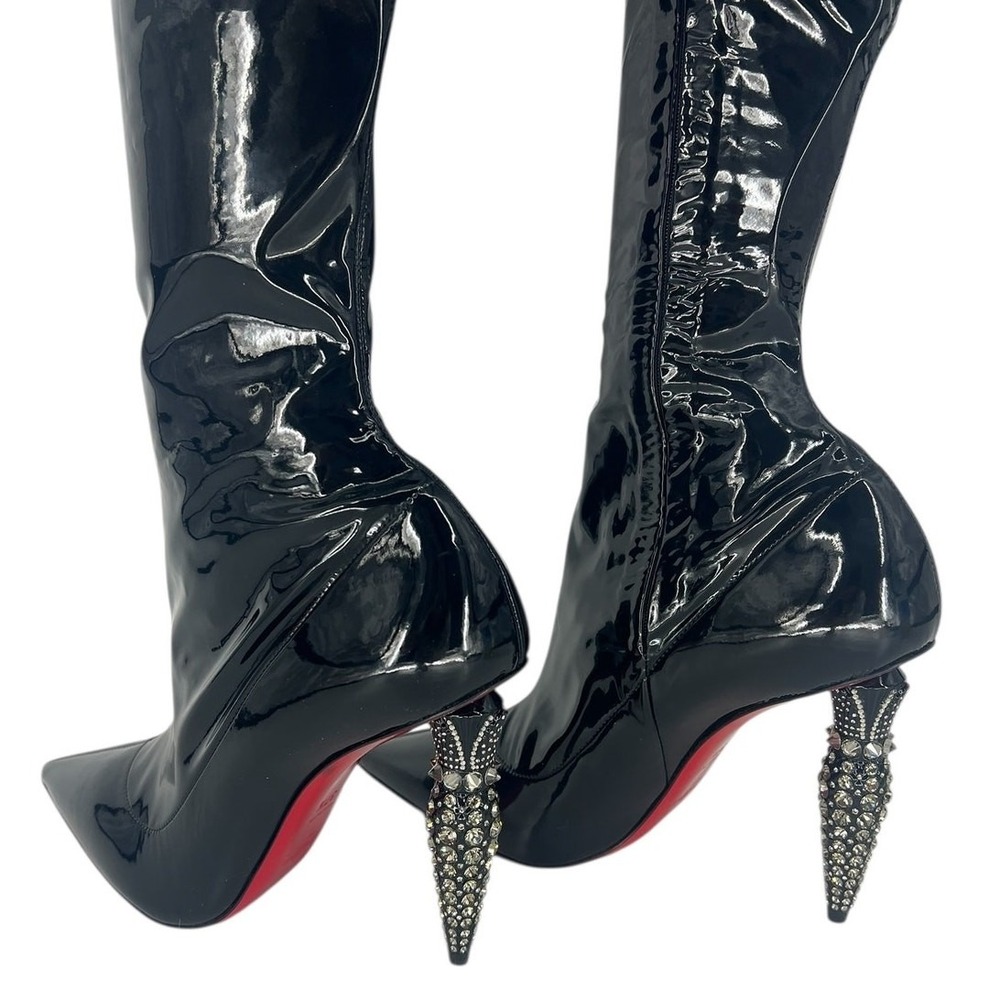 Christian Louboutin Limited Edition Black Lipstrass Patent Thigh Boots Size 37.5 - Picture 16 of 16